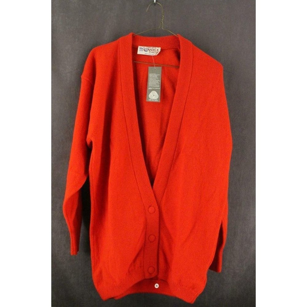 Vintage Clothing Red Ladies Knit Sweater Lambswool CASTLE of Ireland UK Size 40